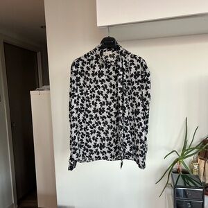 Made in Italy Dixie Black White Floral long Sleeve Blouse Size M